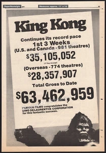 KING KONG__Orig. 1977 Trade AD promo / poster__1st 3 Weeks__Dino De Laurentiis - Picture 1 of 1