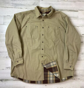 Vtg LL Bean Tan Plaid Flannel Lined Work Shirt Jacket XXL Reg -Read- OYQ21 Snap