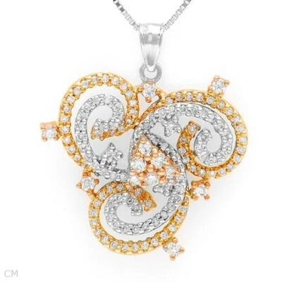 Women Filigree Necklace 14K Three Tone Gold With 0.86 ctw Clean Diamonds. New Foto 1 de 3