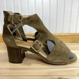 Rag & Bone Matteo Heels 39.5 9.5 Olive Green Sandals Suede Open Toe Block Buckle - Picture 1 of 11