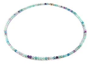 Halskette aus Fluorit in facettierter Kugelform Ø-3 mm 925er Silber Verschluss - Picture 1 of 3