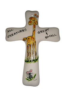 All Creatures Giraffe & Mouse Ceramic Cross Religious Wall Hanging Plaque 6 1/4" - Picture 1 of 6