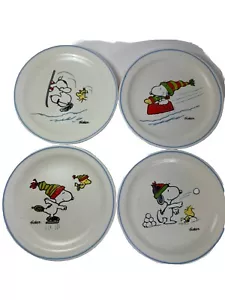 "Hallmark Schultz PEANUTS 4 Piatti da dessert SNOOPY WOODSTOCK Scene da neve 6,5""" - Foto 1 di 9