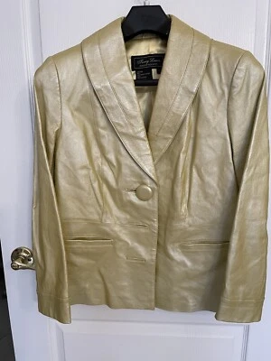 Jaqueta Feminina Vintage Terry Lewis Classic Luxuries 100% Couro Dourada M - Imagem 1 de 4