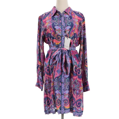 Vestido Robert Graham Charlotte Nuevo con Etiquetas con Cinturón Talla XL en Púrpura/Mezcla Multi Seda Foto 1 de 4