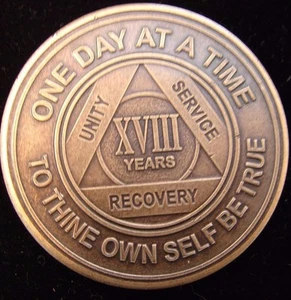 Anonyme Alkoholiker AA 18 Jahre Bronze Medaillon Medaille Münze Chip Nüchternheit Nüchtern - Bild 1 von 4