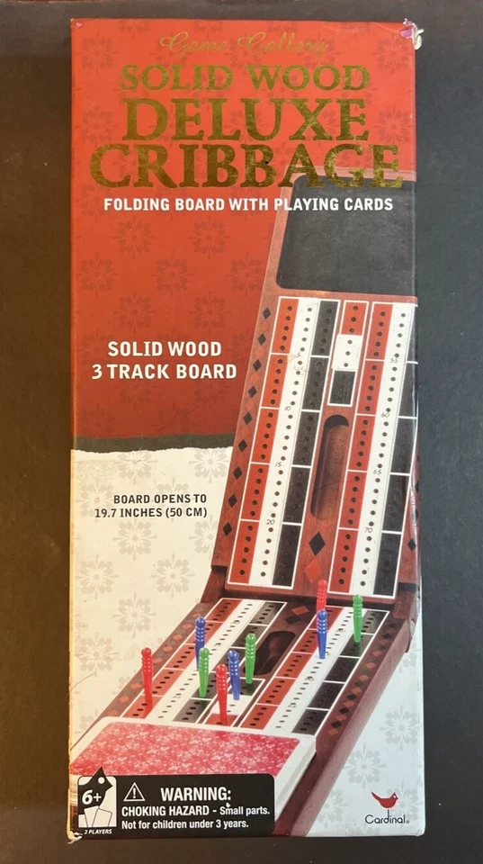 Solid Wood Deluxe Cribbage Folding Board 3 Track With Cards 9 Pegs Cardinal