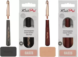KnitPro Oasis Wooden Handles for Interchangeable Crochet Hooks- Grey Onyx, Rose - Picture 1 of 16