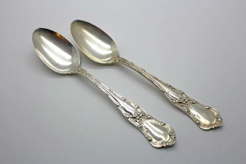 2 STERLING TEA SPOONS GOTHIC BY GEORGE W. SHIEBLER &CO. 6" Cover