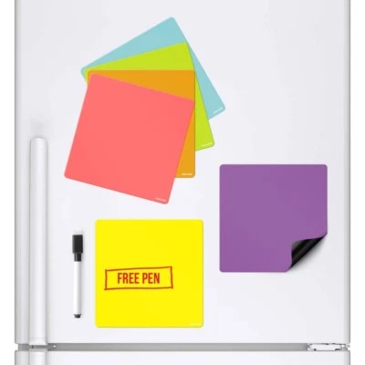 6x COLOURED SQUARES Magnetic Fridge Whiteboard Memo Board Drywipe Notice Board - Image 1 of 4