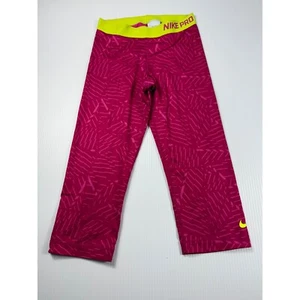 Nike Pro Capri Leggings Sport Training Fitness Pink Gelb Größe M - Bild 1 von 6