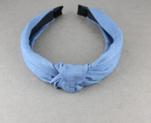 denim chambray turban knot headband soft fabric covered grip teeth blue hair - Picture 1 of 8