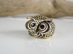 Chunky Bronze Signed CN Crystal Eyes Owl Statement Costume Ring Size 7.5 - Picture 1 of 8