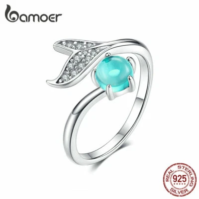 BAMOER Women Finger Ring 925 Sterling Silver Mermaid's tear With Blue CZ Jewelry - Image 1 of 4