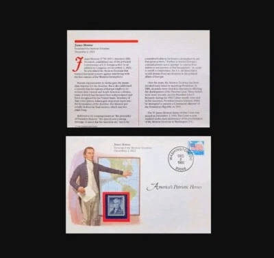 1990 WASHINGTON DC AMERICAS PATRIOTIC HEROES  JAMES MONROE 5c STAMP FDC  - Image 1 of 4