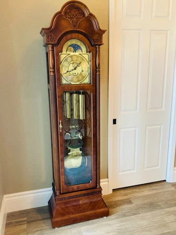 Beautifully Preserved Ridgeway Grandfather Clock with Triple-Chime Movement Cover