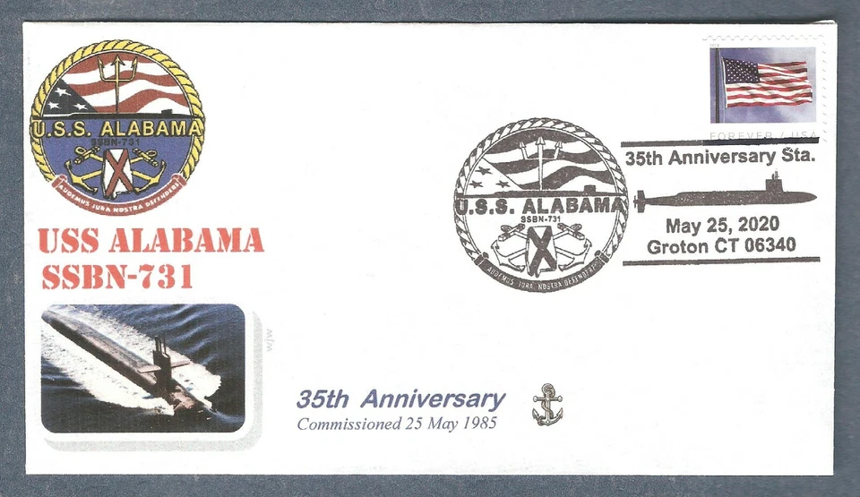  NAVAL COVER USS ALABAMA SSBN-731 35TH ANNIVERSARY OF COMMISSIONING - Image 1 of 1