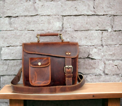 Bolso Cartera de Cuero Genuino de 9" Bolso de Hombro Bandolera Bolso Vintage para Hombres Mujeres Foto 1 de 4