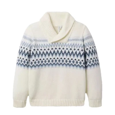 NUEVO CON ETIQUETAS JANIE & JACK Cárdigan Cuello Chal Suéter Fair Isle Snowdrift Vacaciones Talla 4T Foto 1 de 4