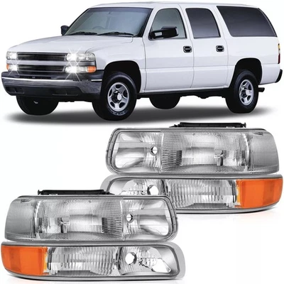 Conjunto de faros negros diestro+derecho para 99-02 Chevy Silverado 00-06 Suburban/Tahoe Foto 1 de 4