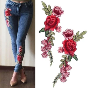 Parches de apliques de rosa roja y rosa - Coser bordados para ropa y manualidades - Imagen 1 de 6