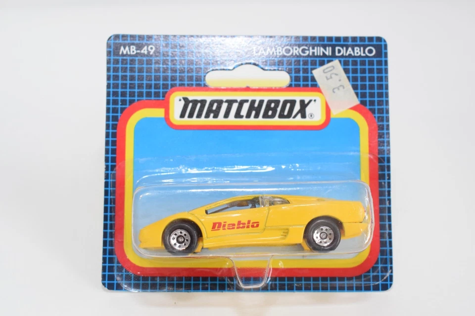 Caja de cerillas B86 1:64 3 pulgadas 3 pulgadas MB49 MB-49 LAMBORGHINI DIABLO AMARILLO SIN USAR, EN CAJA Foto 1 de 4