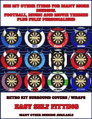 DARTBOARD SURROUND WRAP/COVER - RETRO KIT DESIGN - EASY SELF FIT - PERSONALISED - Image 1 of 4