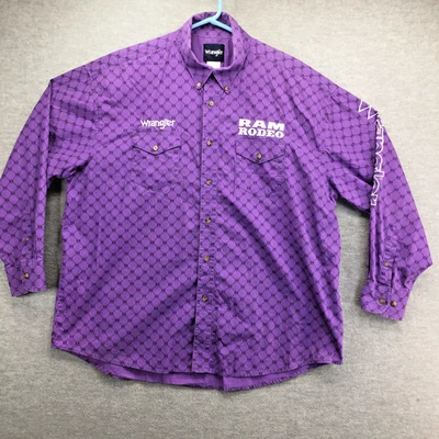 Wrangler Ram Rodeo Series Shirt Men 2XL Purple Embroidered Western Button Down - Image 1 of 4