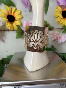 Gold Tone Bangle With Flower Filigree - Picture 1 of 5