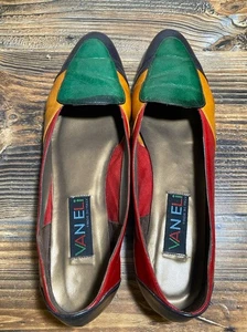Vintage Vaneli Hecho en Italia Cuero Pisos Para Mujer 9.5 Retazos Estrechos - Imagen 1 de 3