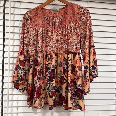 Figueroa y Flor Floral Boho Campesino Top Mangas Campana Cottagecore Talla Pequeña Foto 1 de 4