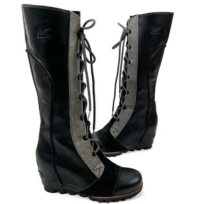 Sorel Cate The Great Bota de Encaje Alta de Cuero Gris Negro Mujer 6.5 ¡PERFECTA!! Foto 1 de 4