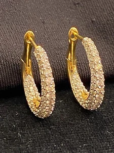 Pave 1.80 Cts Round Brilliant Cut Natural Diamonds Hoop Earrings In 750 18K Gold - Picture 1 of 12