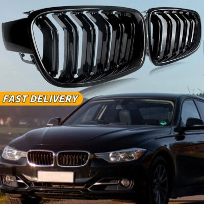 Par de parrillas de parachoques delanteras negras brillantes para BMW F30 328i 335i 12~16 Foto 1 de 4