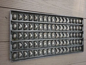 85 Vtg Easter Chick~Egg`Hen on Nest-Rabbit Miniature Metal Tin Tray Candy Mold - Picture 1 of 13