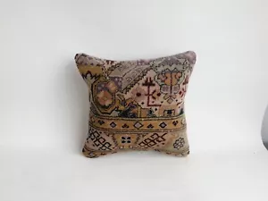 Turkish Oushak Rug Pillow Cover, 16x16 Boho Woven Bedding Carpet Pillow - Picture 1 of 9
