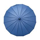 Real Wood Handle 16-ribs Classic Auto Open Stick Umbrella with Blue Canopy
