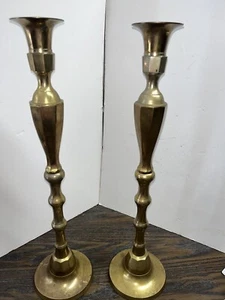 2 Vintage Large Brass Floor Candlesticks Church Altar Candle Holders 25” India - Picture 1 of 9