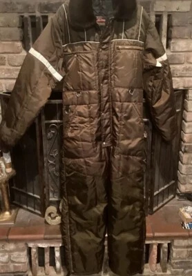 Walls Blizzard-Pruf Coveralls Mens L Tall Brown Insulated Outerwear Pockets - Image 1 of 4