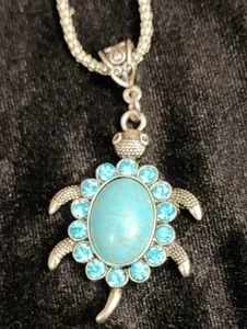 Collar Colgante Tortuga Turquesa Azul Genuino Boho Cadena Plata Mujer Joyería - Imagen 1 de 4