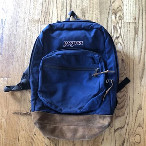 JanSport Backpack - Laptop Bookbag with Leather Bottom Blue - Picture 1 of 6