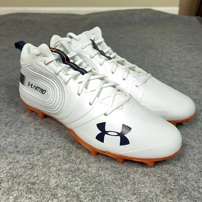 Under Armour Mens Football Cleat 14 White Navy Orange Lacrosse Team Nitro Mid - Image 1 of 4