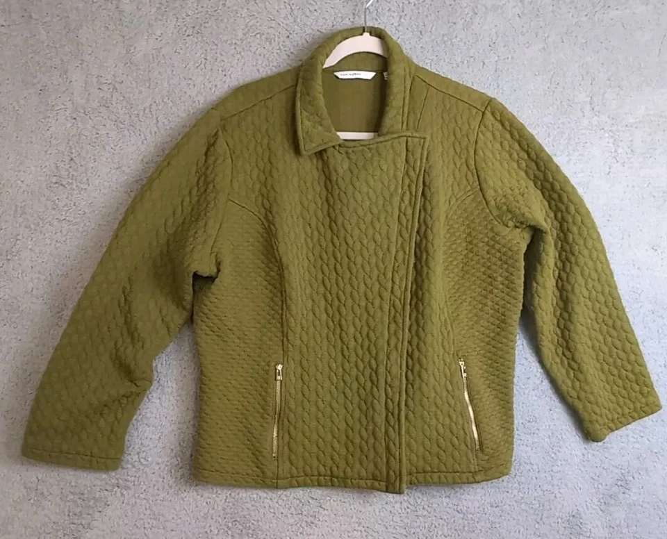 Chaqueta Isaac Mizrahi Live Mujer Grande Acolchada Moto Chaqueta Verde Oliva Tejida  Foto 1 de 4