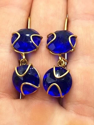 Orecchini pendenti Cristalli  Zaffiro In Argento 925 Placcato In ORO GIALLO  - Immagine 1 di 4