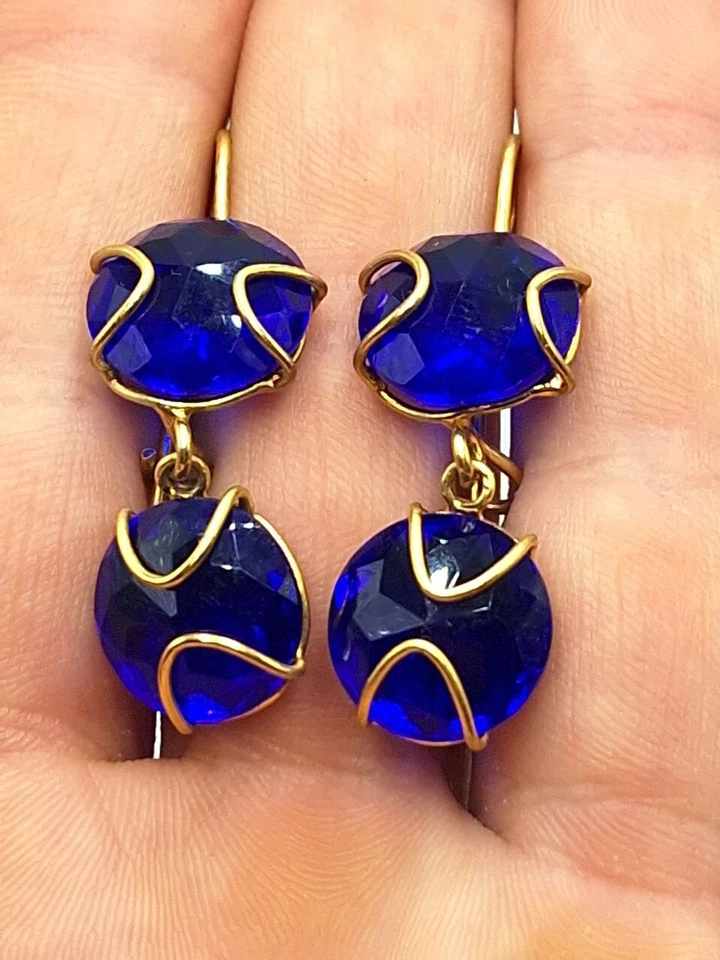 Orecchini pendenti Cristalli  Zaffiro In Argento 925 Placcato In ORO GIALLO  - Immagine 1 di 4