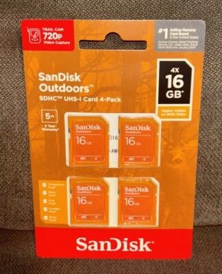 SanDisk Outdoors🌳SDHC UHS-I Card 4-Pack 16GB Each Highly Visible On Both Sides - Image 1 of 4