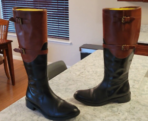 Johnston & Murphy Women's Tall Black & Brown Leather Riding Boots Size 7.5