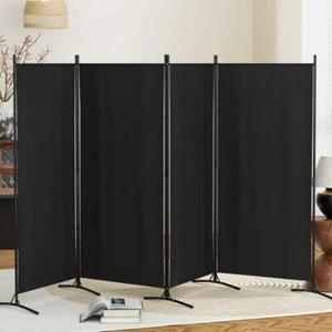 Artiss 4 Panel Room Divider Screen 345x180cm Fabric Black - Picture 1 of 7