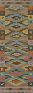 Flatweave Oriental Kilim Runner Rug 2x7 ft. Wool Reversible Carpet Geometric - Picture 1 of 10