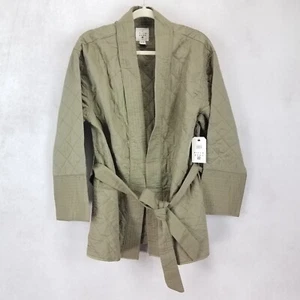 NEU Billabong Gr. L Piece Out gesteppte Longline-Jacke mit Gürtel in Salbeigrün Neu mit Etikett - Bild 1 von 13